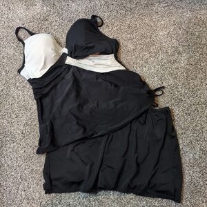 Lane Bryant Tankini Swim Top and Skirt Black White size 40 DD Women's